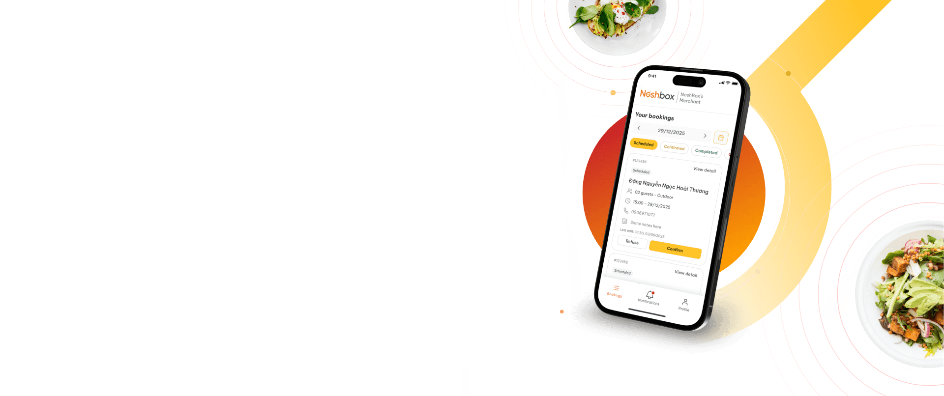 Noshbox reservation platform showing restaurant discovery and booking