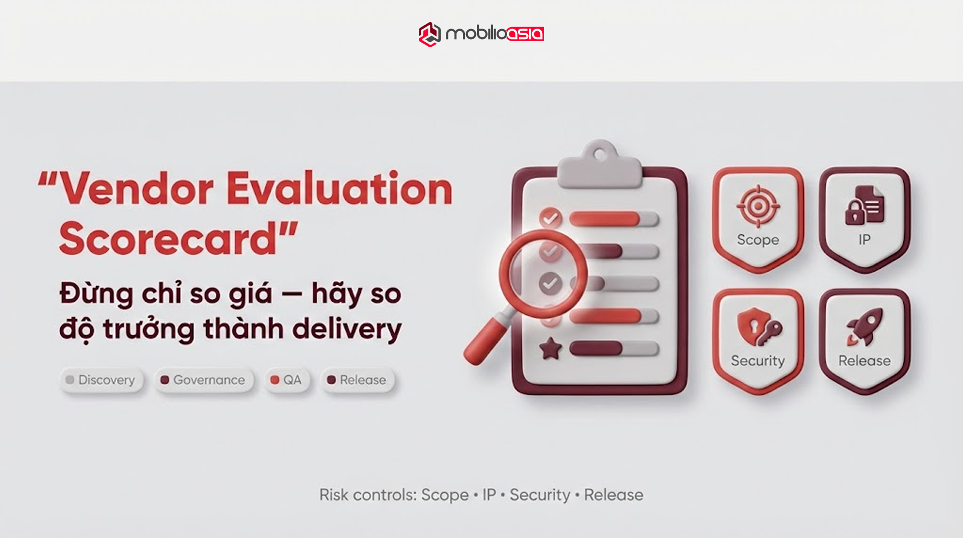 outsourcing app development vendor evaluation scorecard so độ trưởng thành delivery theo scope IP security release