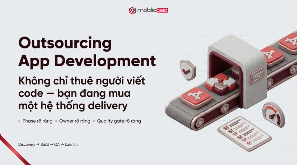outsourcing app development banner giới thiệu hệ thống delivery discovery build QA launch
