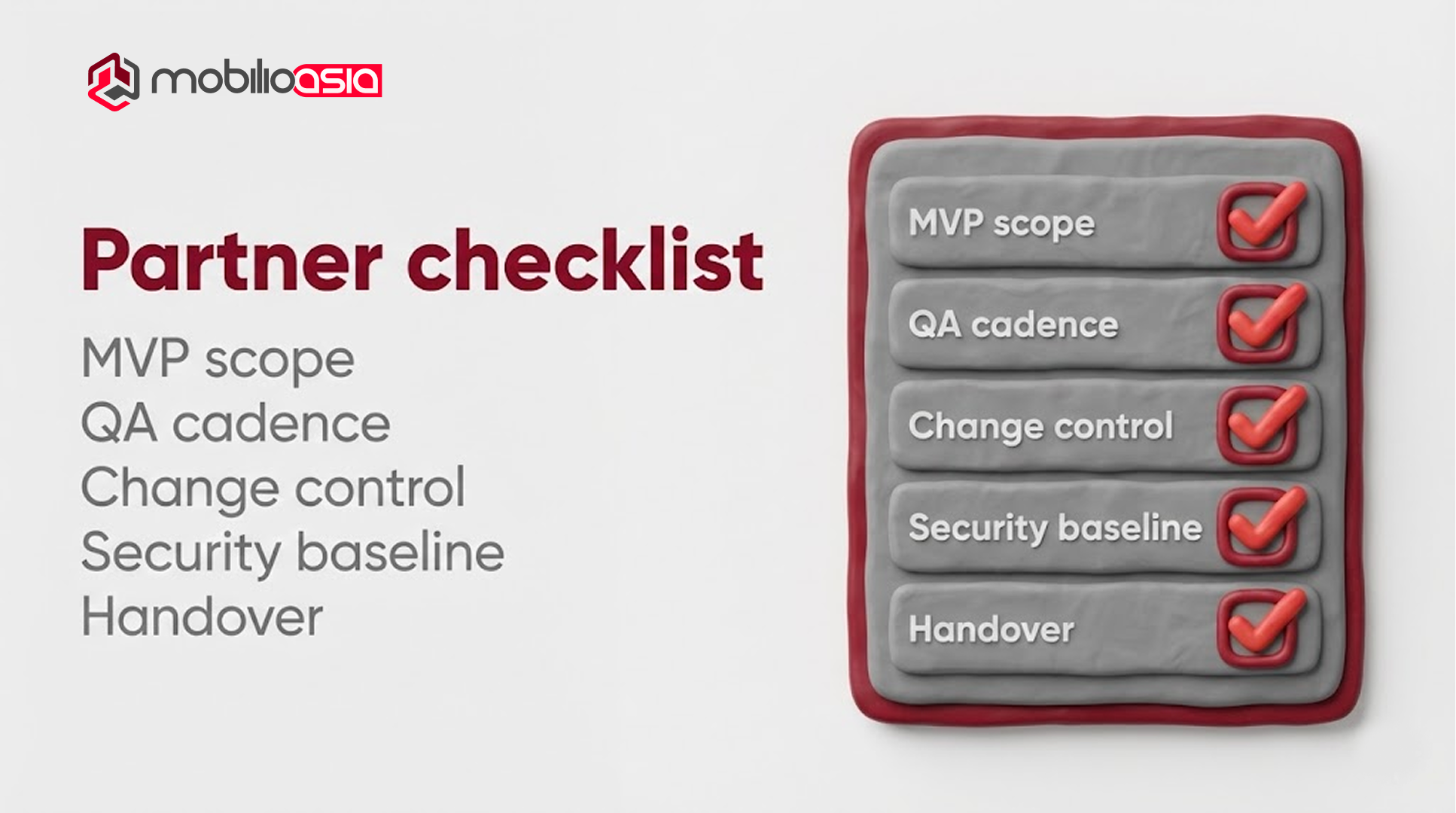 Website vs web application partner checklist banner listing MVP scope QA cadence change control security baseline and handover as vendor evaluation criteria
