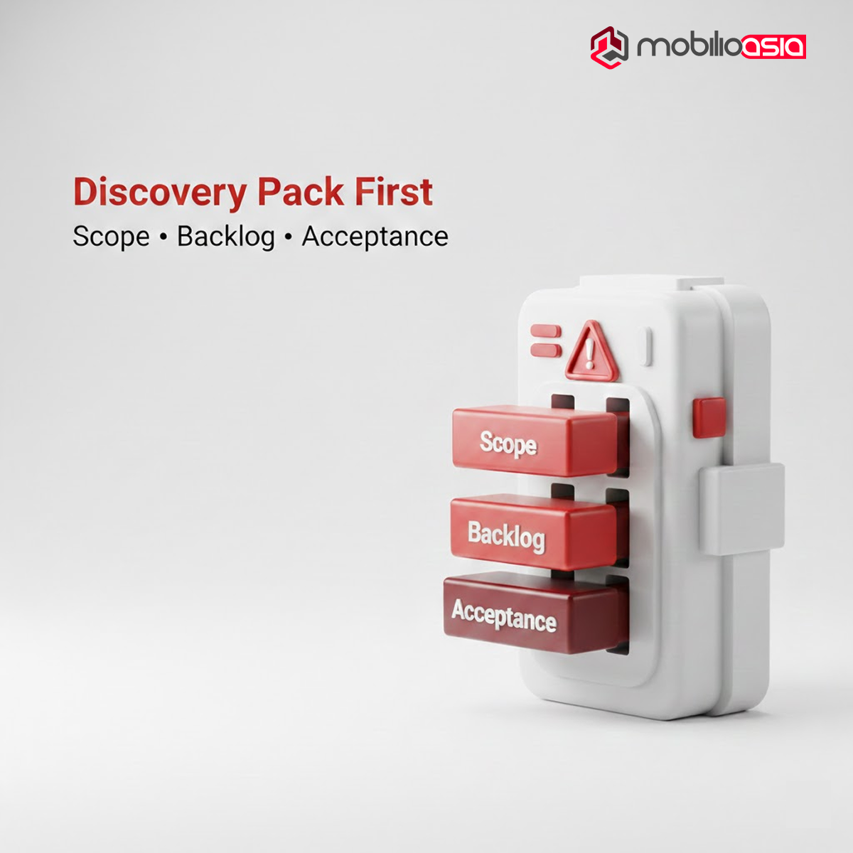 Discovery Pack concept for website development outsourcing showing scope, backlog, and acceptance as structured controls.